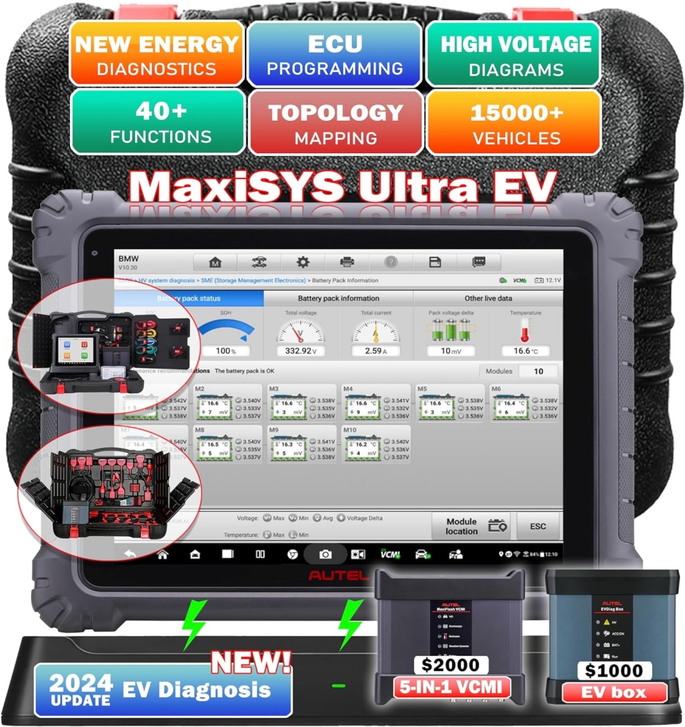 Autel canner, MaxiSYS Ultra EV, OBD2 Scanner, 40+ Functitons, High-Voltage System Battery Pack Analysis, 5-in-1 VCMI, Topology Map, J2534 ECU Programming Coding, Upgraded of MS Ultra/ 909/919