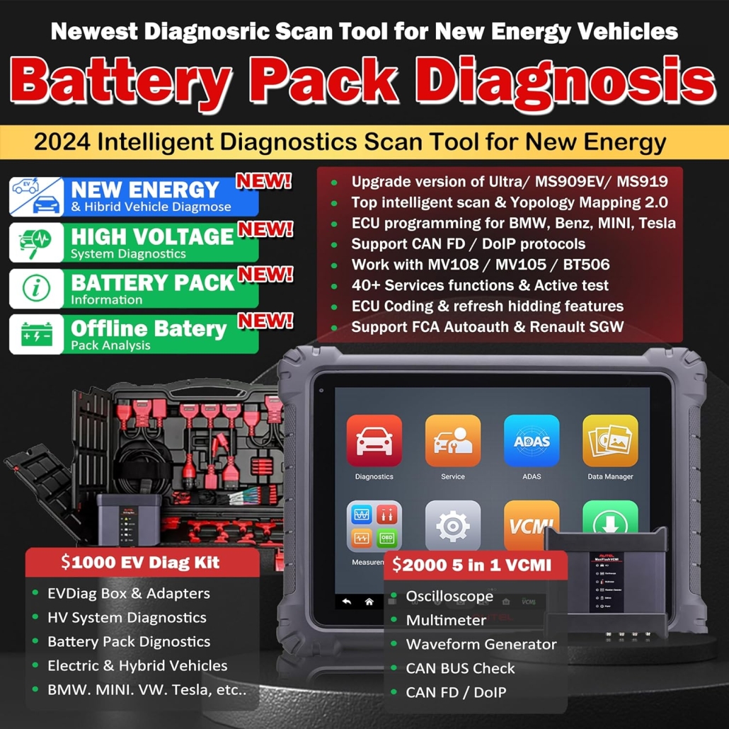 Autel canner, MaxiSYS Ultra EV, OBD2 Scanner, 40+ Functitons, High-Voltage System Battery Pack Analysis, 5-in-1 VCMI, Topology Map, J2534 ECU Programming Coding, Upgraded of MS Ultra/ 909/919