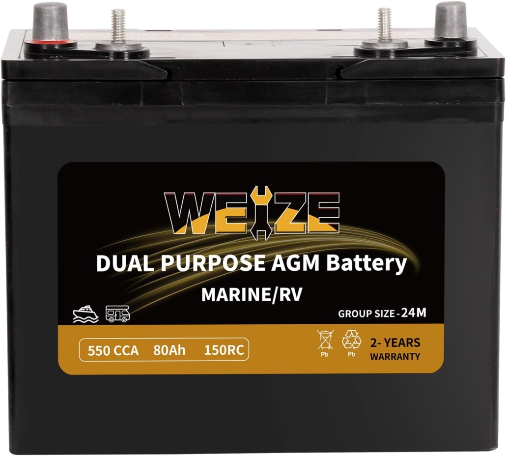 Weize BCI Group 34M Dual Purpose AGM Battery, 120RC 650CCA 12V 55AH Starter Deep Cycle Sealed Marine RV Battery