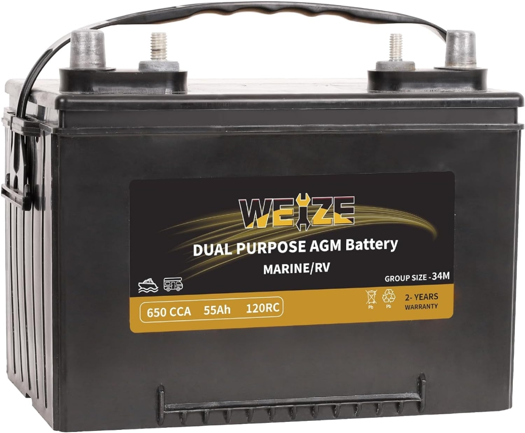 Weize BCI Group 34M Dual Purpose AGM Battery, 120RC 650CCA 12V 55AH Starter Deep Cycle Sealed Marine RV Battery