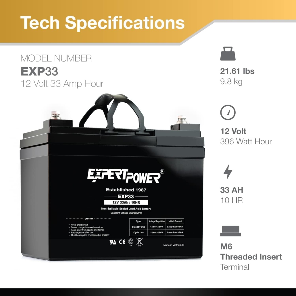 ExpertPower 12v 33ah Rechargeable Deep Cycle Battery [EXP1233 ]